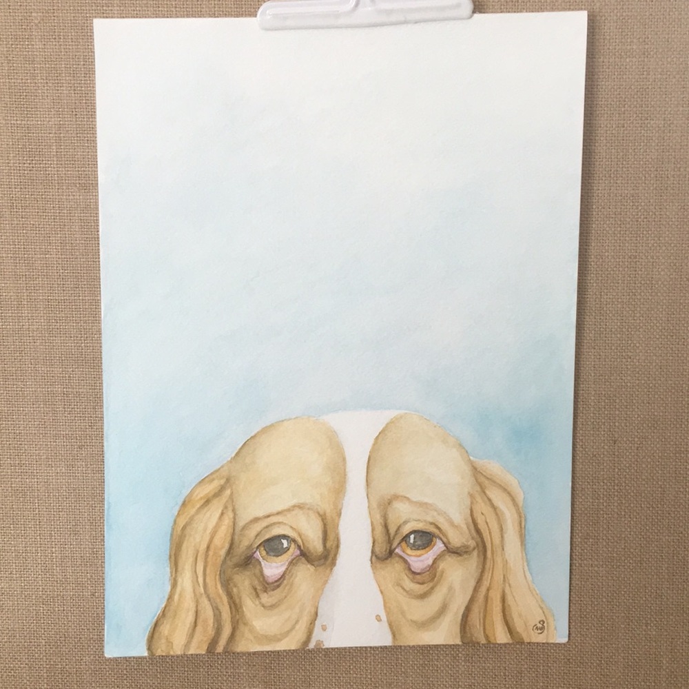 Orig.painted basset hound watercolor/9x12/unframed
